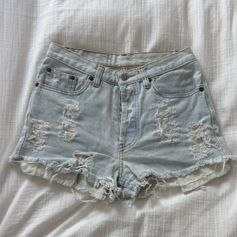 Levi's Light Blue Distressed Denim Cutoff Shorts